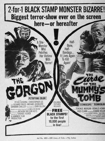 ad slick Hammer Horror double feature The Gorgon & Curse of the Mummy's Tomb 11361-36 - 11361-036