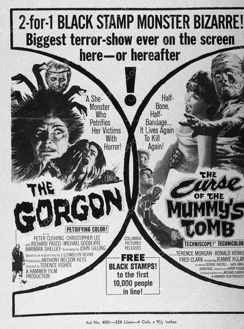ad slick Hammer Horror double feature The Gorgon & Curse of the Mummy's Tomb 11361-36