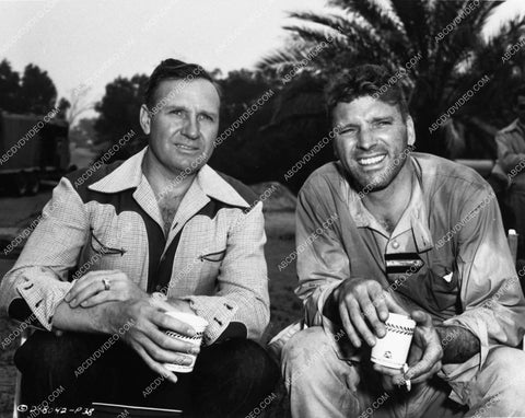 candid Gene Autry Burt Lancaster on set drinking some coffee 1578-20