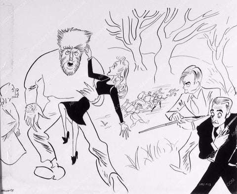 Lon Chaney and cast caricature of The Wolf Man 1733-28