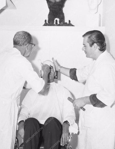 candid Christopher Lee in makeup chair for life mask 1734-19