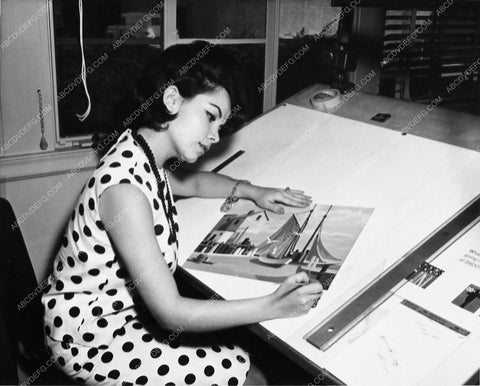 candid Annette Funicello working at drafting table w art 2010-35