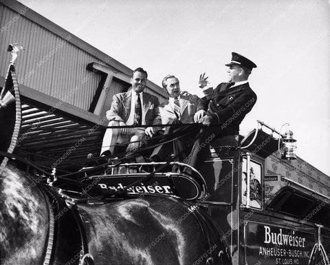 Bela Lugosi candid with Anheuser Busch Clysdale horses 2096-06