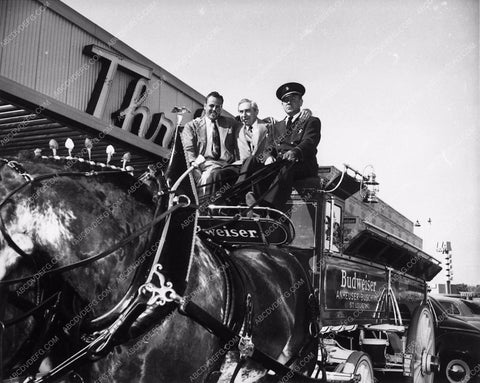 Bela Lugosi candid with Anheuser Busch Clysdale horses 2096-31