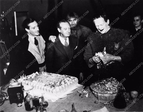 Boris Karloff Bela Lugosi Basil Rathbone and cake Son of Frankenstein 2298-04