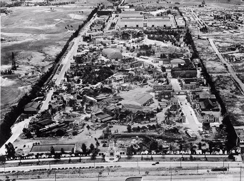 Historic Los Angeles 20th Century Fox Studios aerial shot at Pico 2578-28