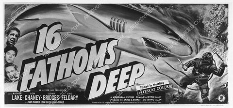 ad slick cool old diving suit w shark attack 3032-35