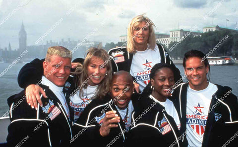 Jim Starr and athletes workout in London athletic game show TV American Gladiators 35m-15723