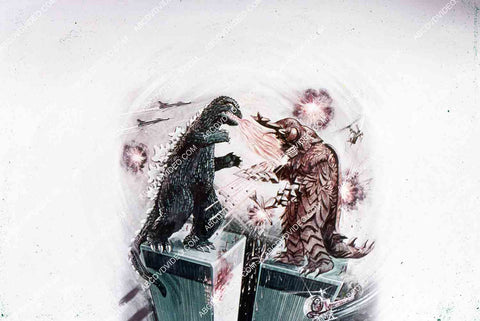 cool artwork promo Godzilla fighting monster on World Trade Towers 35m-16205