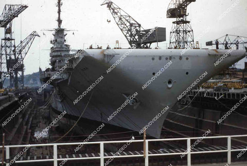 circa 1956 U.S. Naval shipyard Subic Bay Philippines aircraft carrier USS Shangri-La in dry dock 35m-16338