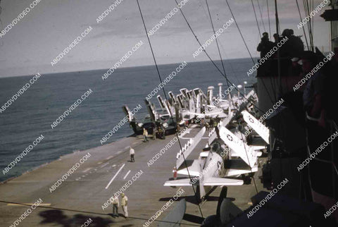 circa 1956 U.S. Naval flight deck operations aircraft carrier USS Shangri-La jets & equipment 35m-16486