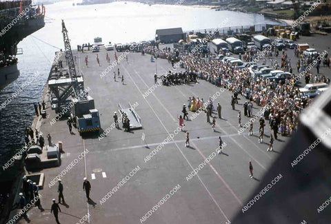 circa 1956 historic San Diego aircraft carrier USS Shangri-La arrives in port 35m-16598