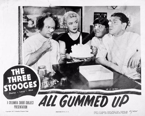 Three Stooges Moe Larry Shemp lobby card All Gummed Up 3611-25