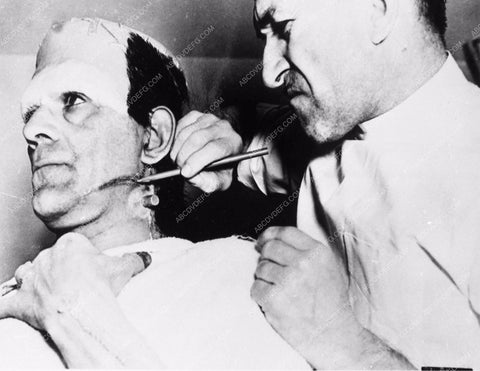 Boris Karloff Jack Pierce doing makup Son of Frankenstein 3725-04
