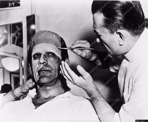 Boris Karloff Jack Pierce doing makeup Son of Frankenstein 3725-09