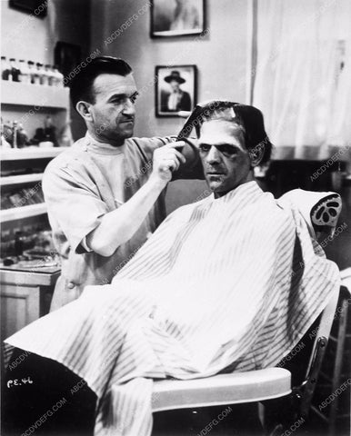 Boris Karloff Jack Pierce doing makeup Frankenstein 3725-16