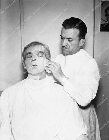 Boris Karloff Jack Pierce doing makeup Night Key 3725-28