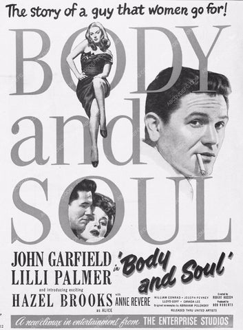 John Garfield Lilli Palmer add slick film noir Body and Soul 3873-02