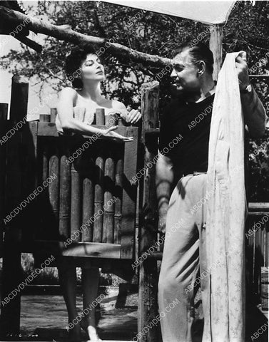 Clark Gable hold Ava Gardner hostage in the shower on location film Mogambo 4182-21