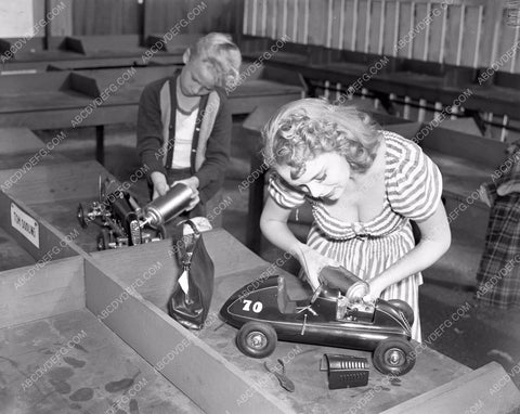 Marie Wilson tunes up gas powered midget racecar slot car racing 45bx02-83