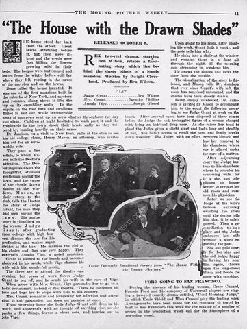 ad info Universal Studios silent film productions film House w the Drawn Shades 6272-14