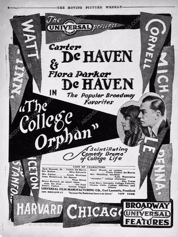 ad slick Carter De Haven Flora Parker De Haven silent film The College Orphan 6272-26