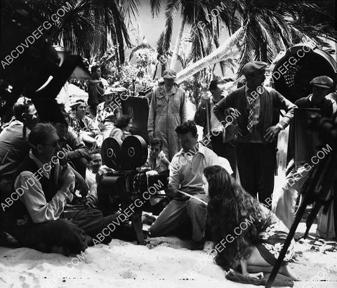 John Ford w Ward Bond Dorothy Lamour cast and crew on location filming The Hurricane 7388-22