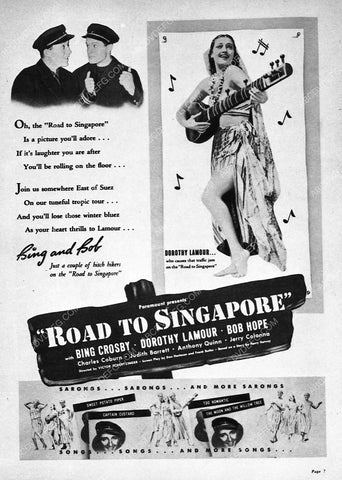ad slick Bing Crosby Bob Hope Dorothy Lamour film Road to Singapore 7561-03