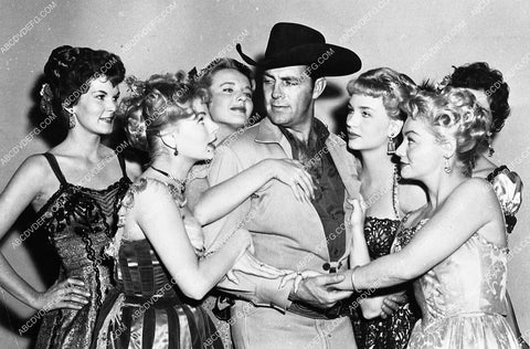 Dale Robertson surrounded by sexy chorus girls TV Tales of Wells Fargo 7766-34