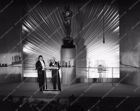 1949 Oscars stage shot of statues and ceremony Academy Awards aa1949-130</br>Los Angeles Newspaper press pit reprints from original 4x5 negatives for Academy Awards.