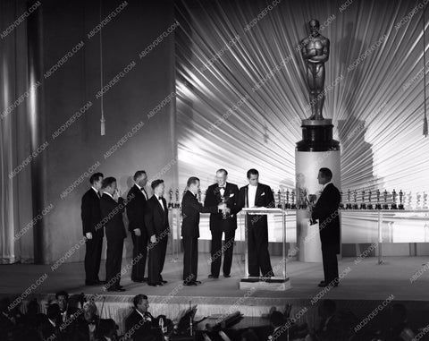 1949 Oscars stage shot of statues and ceremony Academy Awards aa1949-131</br>Los Angeles Newspaper press pit reprints from original 4x5 negatives for Academy Awards.