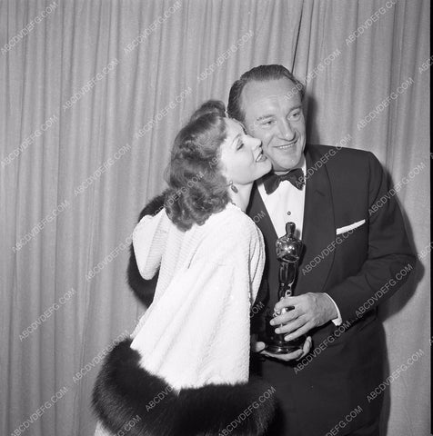 1949 Oscars Arlene Dahl George Sanders on stage Academy Awards aa1949-61</br>Los Angeles Newspaper press pit reprints from original 4x5 negatives for Academy Awards.