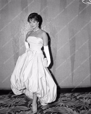 1957 Oscars Joan Collins fashion Academy Awards aa1956-35</br>Los Angeles Newspaper press pit reprints from original 4x5 negatives for Academy Awards.