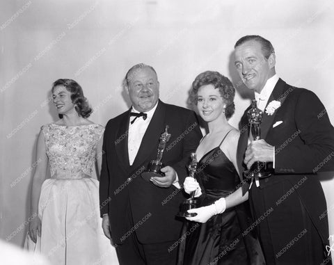 1958 Oscars Burl Ives Susan Hayward David Niven Ingrid Bergman aa1958-68</br>Los Angeles Newspaper press pit reprints from original 4x5 negatives for Academy Awards.