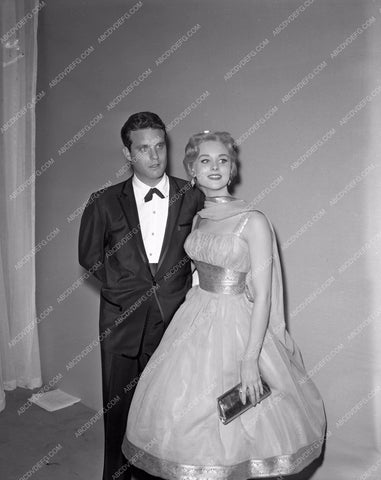 1959 Oscars Diane McBain and date Academy Awards aa1959-35</br>Los Angeles Newspaper press pit reprints from original 4x5 negatives for Academy Awards.