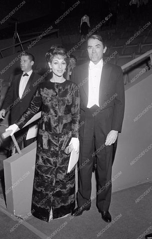 1964 Oscars Gregory Peck and wife arriving Academy Awards aa1965-29</br>Los Angeles Newspaper press pit reprints from original 4x5 negatives for Academy Awards.