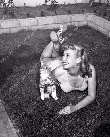 cute Adele Mara sunbathing with her cat in the backyard 8b20-0007