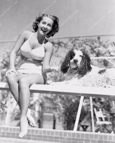 Diana Lewis on diving board with her dog with his tennis ball 8b20-0154