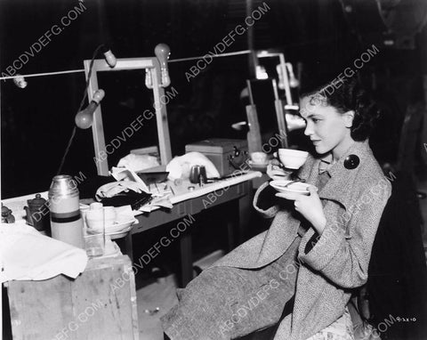 Maureen O'Sullivan enjoys a cup of coffee behind the scenes MGM 8b20-0473