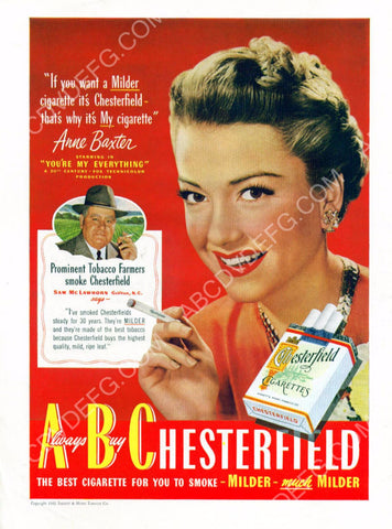 ad slick Anne Baxter Chesterfield cigarettes 8b20-12468