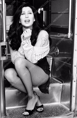 Cher sexy in fishnets sitting on the bus 8b20-13011