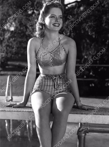 just lovely Alexis Smith striped swimsuit sitting on diving board 8b20-3668