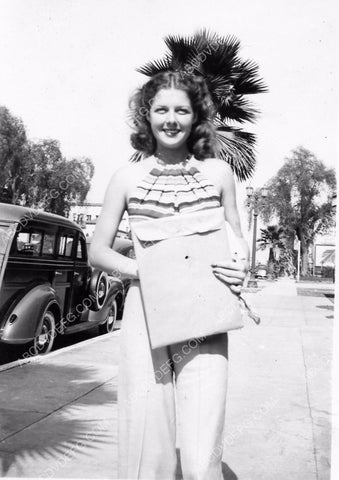 candid Ann Sheridan on sidewalk near cool Woody station wagon 8b20-4140