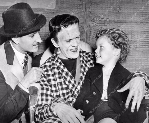 Basil Rathbone Boris Karloff and kid behind scenes Son of Frankenstein 8b20-4671