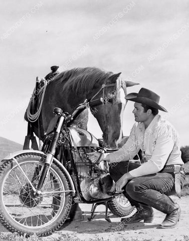 Clint Walker candid w his motorcycle to race his horse 8b20-7466