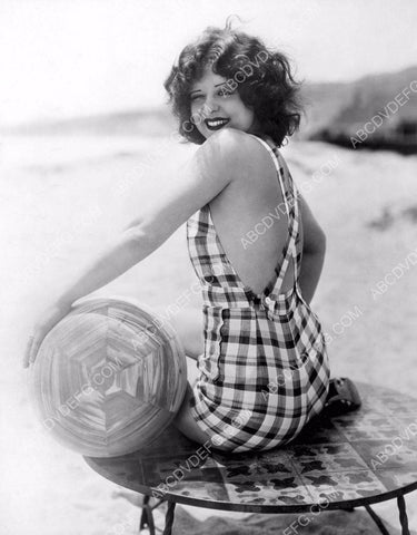 Clara Bow in swimwear at the beach w beachball 8b20-7633