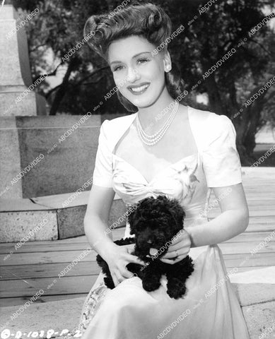 crp-10027 1944 Ann Savage w her french poodle puppy dog at Columbia Studios crp-10027
