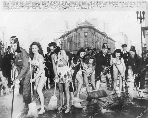 crp-11632 1940's Shriners & Sally Rand nightclub dancers clean up San Francisco streets crp-11632