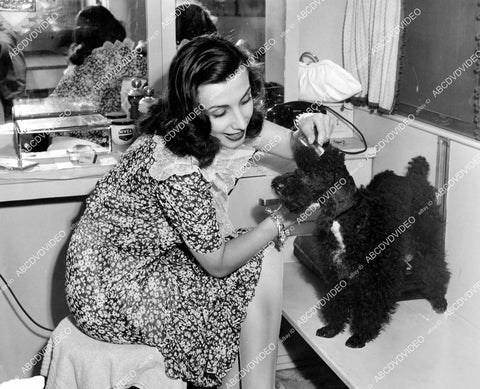 crp-11864 1944 candid Tamara Toumanova grooming her poodle dog Bela crp-11864