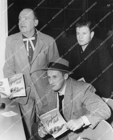crp-12039 1950's author Mickey Spillane w Pat O'Brien & Sean McClory at Phoenix Greyhound Park dog race track crp-12039